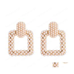 Dangle Chandelier Korean Earrings For Office Lady Luxury High Quality Hollow Out Square Inlaid Fl Small Pearls Drop Delivery Jewelr Dhtlx