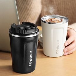 Water Bottles 380510ML Stainless Steel Coffee Cup LeakProof Thermos Outdoor Sports Fitness Travel Milk Tea Bottle Beverage Can 221130