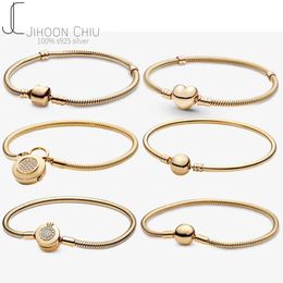 Bracelet Chain Luxury Original 100% 925 Sterling Silver Snake Pan Gold Crown Bangle for Women Authentic Charm Diy Jewelry