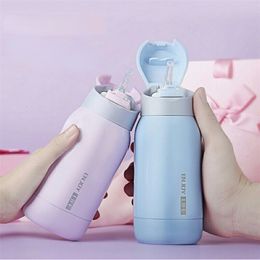 Water Bottles Childrens Thermal Straw Thermos For s Stainless Steel School 221130