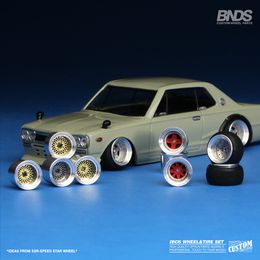 Diecast Model car BNDS 1/64 Metal Wheel Hubs Rubber Tires Alloy Design Rims Modified Parts JDM VIP Style for Vehicle 1 64 4pcs Set 221201