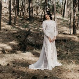 Elopement Lace Long Sleeves Wedding Dress Sexy Backless Bridal Gowns Country Forset Fairy Vestidos De Novia 2023 Boho Beach Bride Dresses