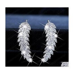 Dangle Chandelier Trend Leaf Design Women Stud Dangle Earring 925 Sterling Sier Clear Rhinestone Cz Crystal Ear Jewelry Drop Deliv Dh1Ko