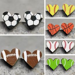 Heart Sports Baseball Stud Earrings Rugby Football Basketball Wooden Stud Fashion Accessories