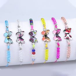 Colourful Crystal Beaded Butterfly Bracelets Handmade Braided Rope Adjustable Bangles for Women Girl Teens Jewellery Accessories