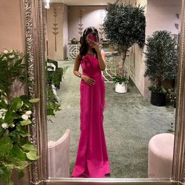 Fuchsia Satin Sleeveless Pleat Prom Dresses Strapless Simple 2023 Mermaid Evening Gowns Women Formal Party Dress Plus Size