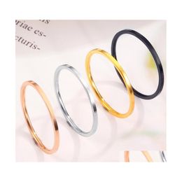 Band Rings Simple 1Mm Fine Tail Ring Smooth Titanium Steel Ladys Metal Alloy Adjustable Lady Rings Gold Sier Black Rose Jewellery Size Dh93Q