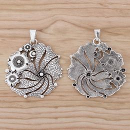 Pendant Necklaces 2 Pieces Antique Silver Colour Boho Large Flower Charms Pendants For Necklace Jewellery Making Findings 68x65mm