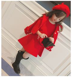Clothing Sets Autumn Children's Set Girl Korean Version of Vest Skirt Woollen Jacket hat Three piece Party Fashion Red Clothes 221130