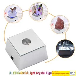 LED Luminous Gece Işıkları Kristal Cam Şeffaf Nesneler Renkli Taban Işık Kare Figürin Stand Temelleri