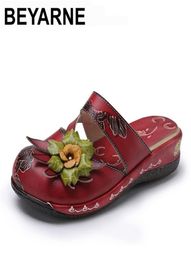 Beyarne Flower Sandals Подличная кожаная обувь женская скользящая платформа ручной одежды для женщин плюс 210712945103