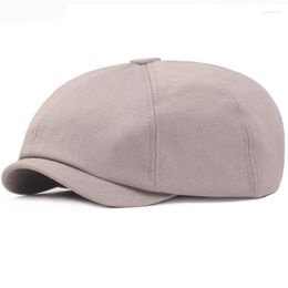 Berets HT2571 Beret Cap Solid Plain Octagonal Sboy Artist Painter Hat Cotton Cabbie Gatsby Ivy Flat Men Women Vintage