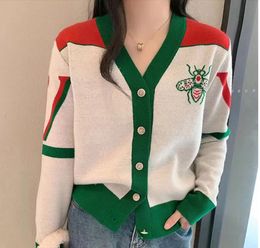 Women's Sweaters Autumn Winter New Colour Matching Green Cardigan Buttons Women Sweater Casual V-neck Long Sleeve Top Button Loose Knitted Jacket