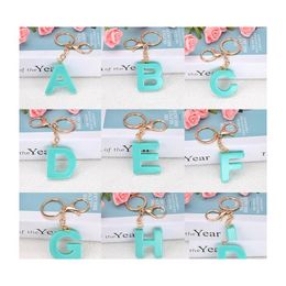 Key Rings Mint Green Alphabet Az Keychain English Letter Key Ring Glitter Solid Colour Resin Crafts Car Mirror Handbag Charms Jewellery Dh2Uh