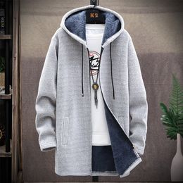 Mens Sweaters Winter Thicken Sweatercoat Fleece Cardigan Jacket Male Slim Long Hooded Sweater Warm Outwear Coats Plus Size 4XL 221130