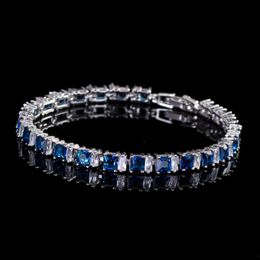 Bracelet Chain S925 Sterling Silver Bracelets Luxury Aaa Zircon Simple Bride Jewellery Sapphire Emerald Gemstone Bangle