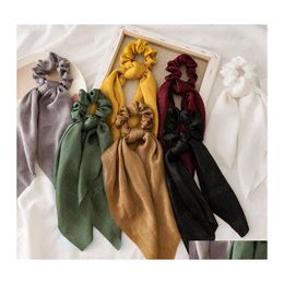 Hair Rubber Bands Women Satin Scrunchies Elastic Hair Bands Tie Rope Bow Scarf Girl Ponytail Holder Headband Accessories Drop Delive Dhox1