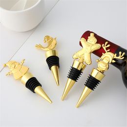 Christmas Decoration Wine Bottle Stoppers Gold Santa Claus Snowman Reindeer Beverage Champagne Corkers KDJK2212