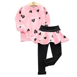 Clothing Sets Spring Girls Sweatshirt Pants Kids Love Cotton Long Sleeve T shirt Skirt Leggings Suit 3 8 Years 221130