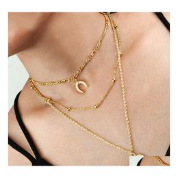 Pendant Necklaces Geometric Moon Pendant Necklace Small Round Bead Chain Retro Coin Mtilayer Women Drop Delivery Jewelry Necklaces Pe Dh8Bl