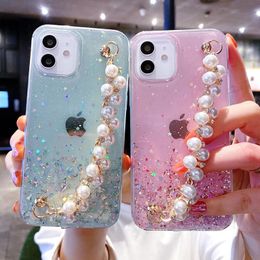Luxury Soft Pearl Bracelet Phone Case For iPhone 11 12 13 14 Pro Max XS X XR 7 8 Plus mini SE Glitter Shockproof Cases Cover