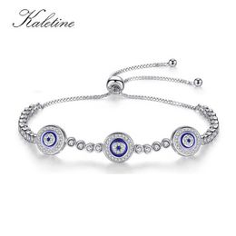 Bracelet Chain Women Evil Eye Lucky Hamsa Genuine 925 Sterling Silver Men Luxury Round Blue Eyes Cz Crystal Tennis Kltb014