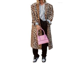 Women's Trench Coats Lapel Vintage Leopard Print Pattern Coat Jacket Winter Warmth Slim Long-sleeved Autumn Women Woolen All-match