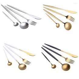 Flatware Sets Stainless Steel Cutlery High Quality Reusable Silver Spoon Fork Knife Set Gold Plated Metal Black Tableware Home Use