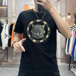 Mens T Shirt White Black Letter Hot Drilling Shirts Short Sleeve Fashion Brand Designer Top Tees Asian Size S-5XL
