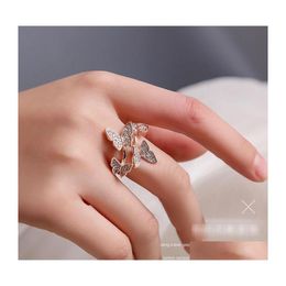 Band Rings Europe Fashion Jewelry Four Butterfly Rings Rhinstone Opening Ring Drop Delivery Dhxkj