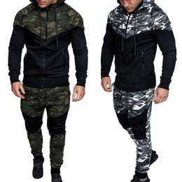 Men's Tracksuits Men Causal Camouflage Print sets Camo JacketPants 2Pc Tracksuit Sportwear Hoodies Sweatshirt Pant Suit Plus Size 221201