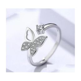Band Rings Cubic Zircon Crystal Butterfly Ring For Women Platinum Plated Wedding Rings Jewellery Open Adjustable Finger Giris Gift Dro Dhlcz