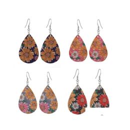 Dangle Chandelier Glitter Matte Sequins Sunflower Teardrop Pu Leather Earrings For Women Personalised Jewellery Statement Dangle Dro Dhudh