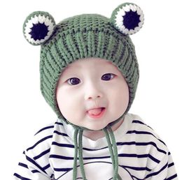 New child funny knitted crochet cartoon frog hat cute fleece thick bonnet handmade baby winter warm ear protection cap wool knit inftant beanies caps