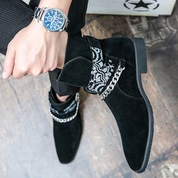 Дизайнерские мужские ботинки с пряжкой и цепью Челси заостренные носки ковбойские туфли повседневная бота бота