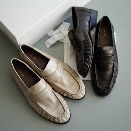 The Row the Best-quality Row Shoes New Eel Skin Pleated Casual Shallow Flat Shoes Commuter Lefu Shoes Small Leather Shoes Women