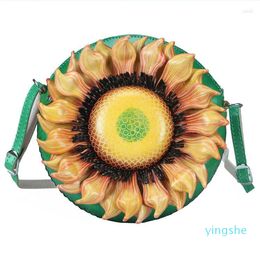 Evening Bags Fashion Genuine Leather Women's Shoulder Bag Hand Carved Sunflower Flower Slant Cross Messenger