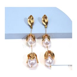 Dangle Chandelier Elegant Metal Korean Simated Pearl Dangle Earrings For Woman Fashion Wedding Party Girls Long Jewellery Drop Delive Dhzrp