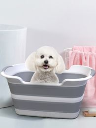 Large Capacity Folding Laundry Basket Dog Tub Pet Bath Basket Litter Basket Storage Baskets Dog Cat Bath Tub 1223767