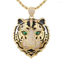 Pendant Necklaces High Quality Tiger Head Copper Zircon Jewellery Hip Hop Rock Style Dance Party Fashion Gift