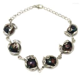 Strand 8 Inches Silver Chain Black Natural Baroque Pearl Bracelet For Women