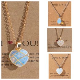 Wish Necklace Crystal Pendant Water Drop Heart Healing Stone Bulk Wholesale