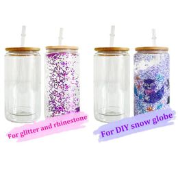 Water Bottles Sublimation Blanks Glass Tumblers 16Oz Double Wall Snow Globe Beer Tea Mugs Frosted Drinking Bottle With Bambo Dhgarden Dhwge