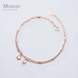 Bracelet Chain Modian Fashion Shiny Cz Stars Love Hearts Sterling Silver 925 for Women Luxury Wedding Engagement Fine Jewellery Gift