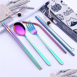 Flatware Sets Kitchen Tools Stainless Steel Cutlery Suits Colour Fashion Kids Pipettes Spoons Chopsticks 3Pcs One Set 5 Pice Dhgarden Dhlvb