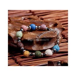 Charm Bracelets Fashion Bohemian Colourized Natural Lava Stone Essential Oil Diffuser Bracelet Chromatic Aromthraphy Beads Bangle Wom Dhjeu