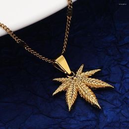 Pendant Necklaces 24K Gold Colour Leaf Necklace Women Men Fashion Charm Jewellery