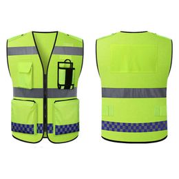 Traffic Vest Reflective Safety Supply Multi Pocket Safety Vest Mesh Breathable Construction Vest Men Hi Vis Workwear Plus Size L-4XL