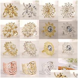 Napkin Rings Mti Styles Rhinestone Napkin Buckle Table Decorations Rings Serviette Holder Circle Wedding El Gem Stone Ring 3 Dhgarden Dhuda