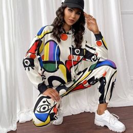 Women's Two Piece Pants Fashion Eye Print Tracksuit Set Women Oversized Hoodies Pullover Sweatshirt Wide Leg Suit Streetwear Outfits L221130